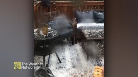 That's not snow piling up on this deck, it's a lot of hail!