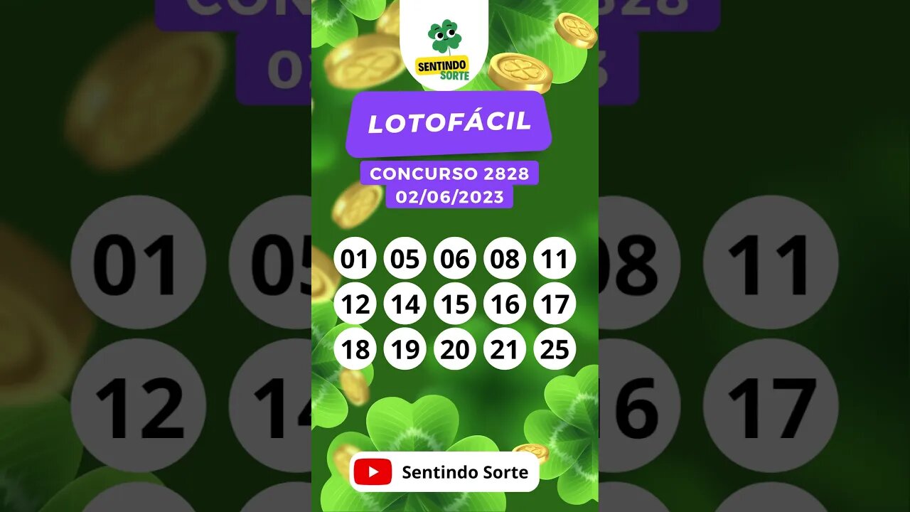 🍀 Resultado LOTOFACIL 2828 | 02/06/23 | Sentindo Sorte #shorts