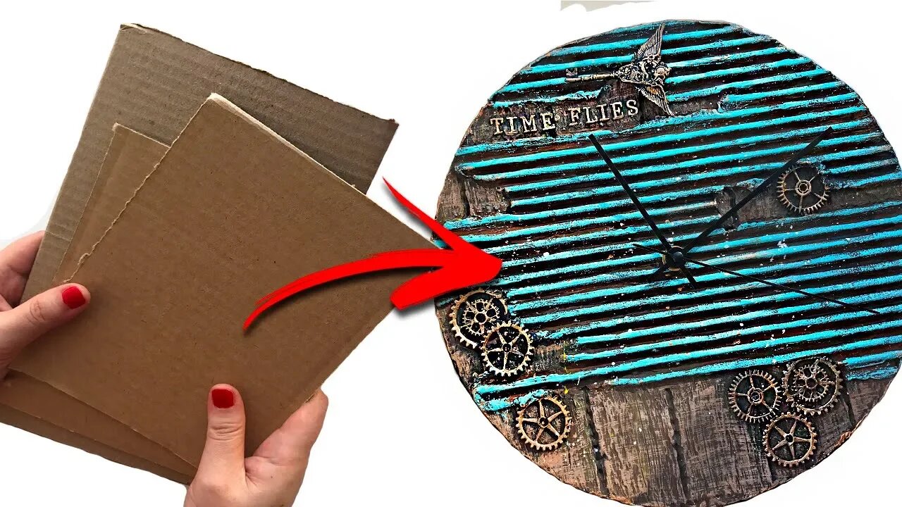 DIY cardboard clock wall decor | Wood imitation | Cardboard idea