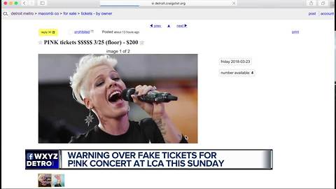 Ferndale police warn about fake tickets to P!nk's Little Caesars Arena show