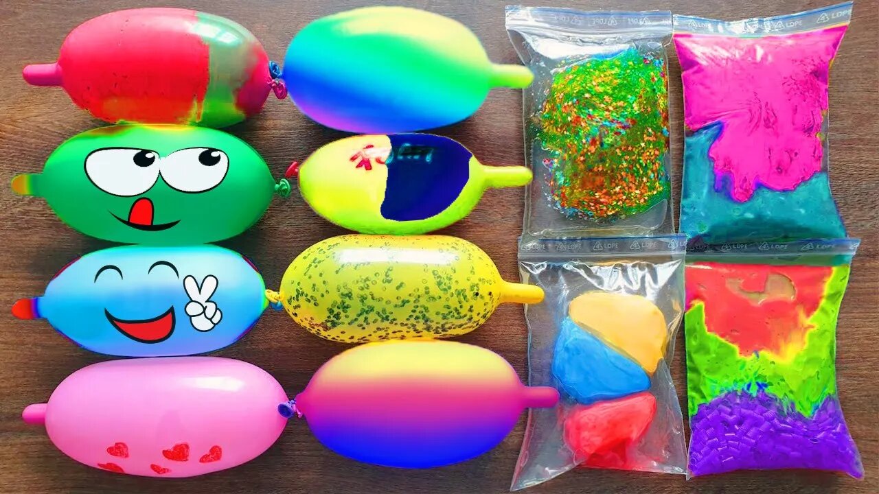 Making Slime with Crunchy Bricks and Funny Balloons
