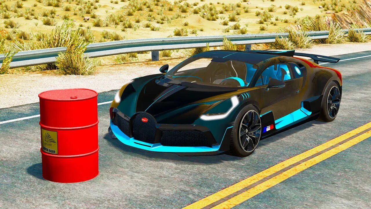 Bugatti Divo vs Explosive Barrel – BeamNG.Drive