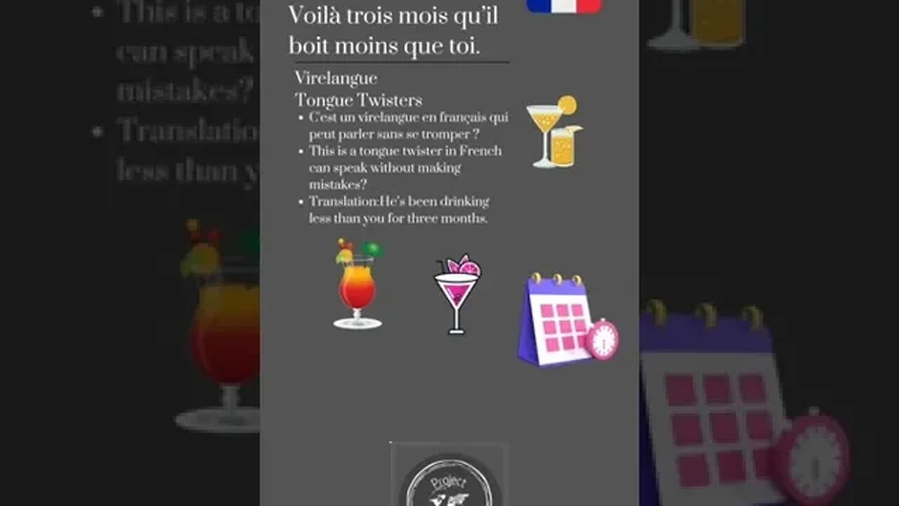 🇫🇷 Tongue Twisters/Virelangue-Voilà trois mois qu'il boit moins que toi.