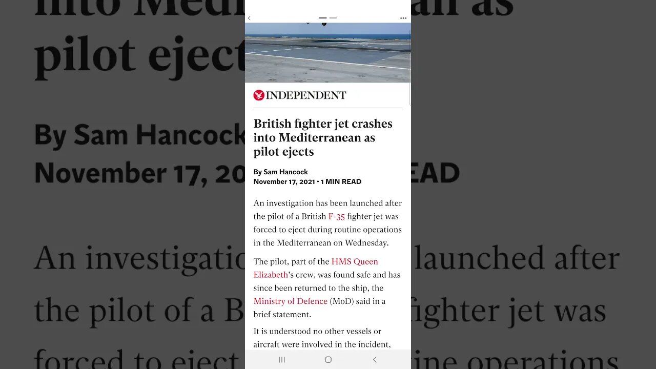 Independent Article read through: "British fighter pilot forced to eject over Mediterranean Sea".