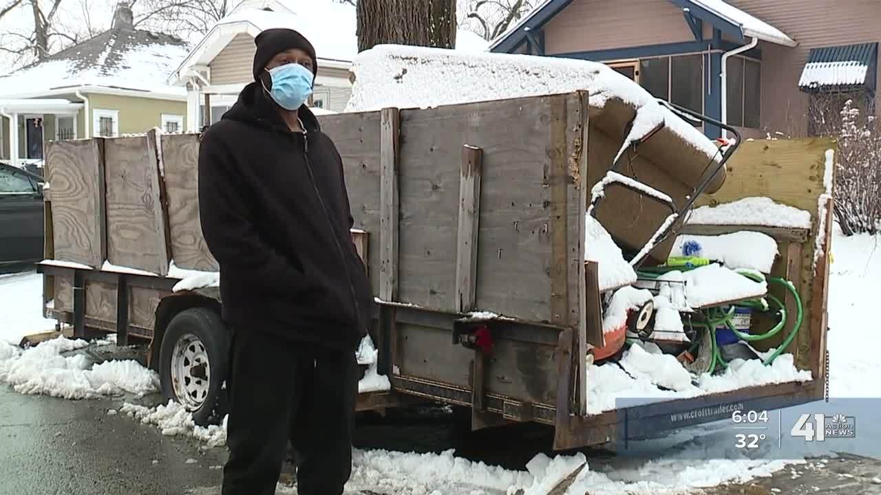 KC residents say snow plow driver damaged truck, trailer