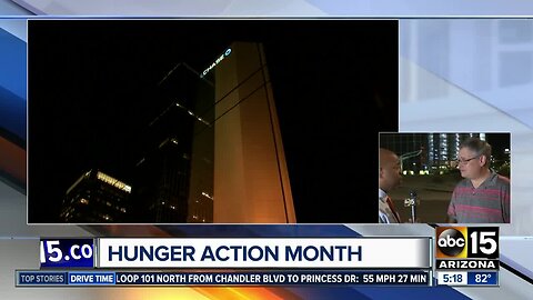 The Chase building is lit up in orange for hunger awareness