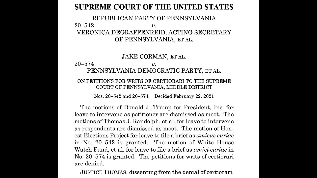 Supreme Court Dismisses PA Case as "Moot", Texas fallout, NY Problems, more news