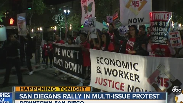 San Diegans rally in multi-issue protest