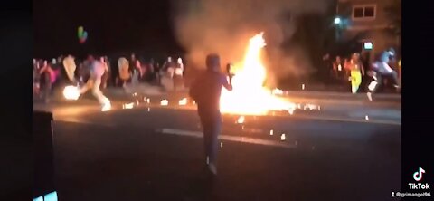 Protestor lights himself on fire trying to throw Molotov at Police