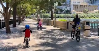 Empty Vegas Strip provides room for exercising, bike rides