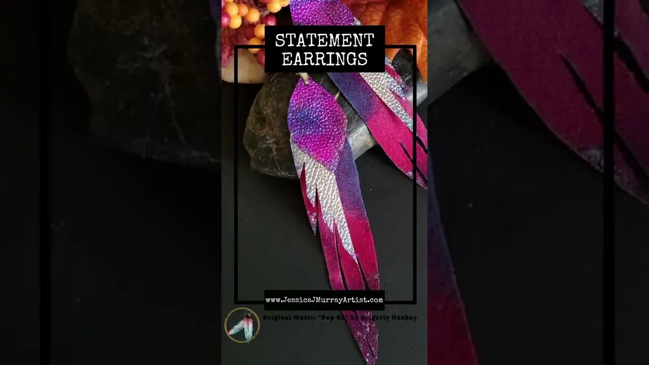 PLUM HARVEST, 6 inch, leather feather earrings