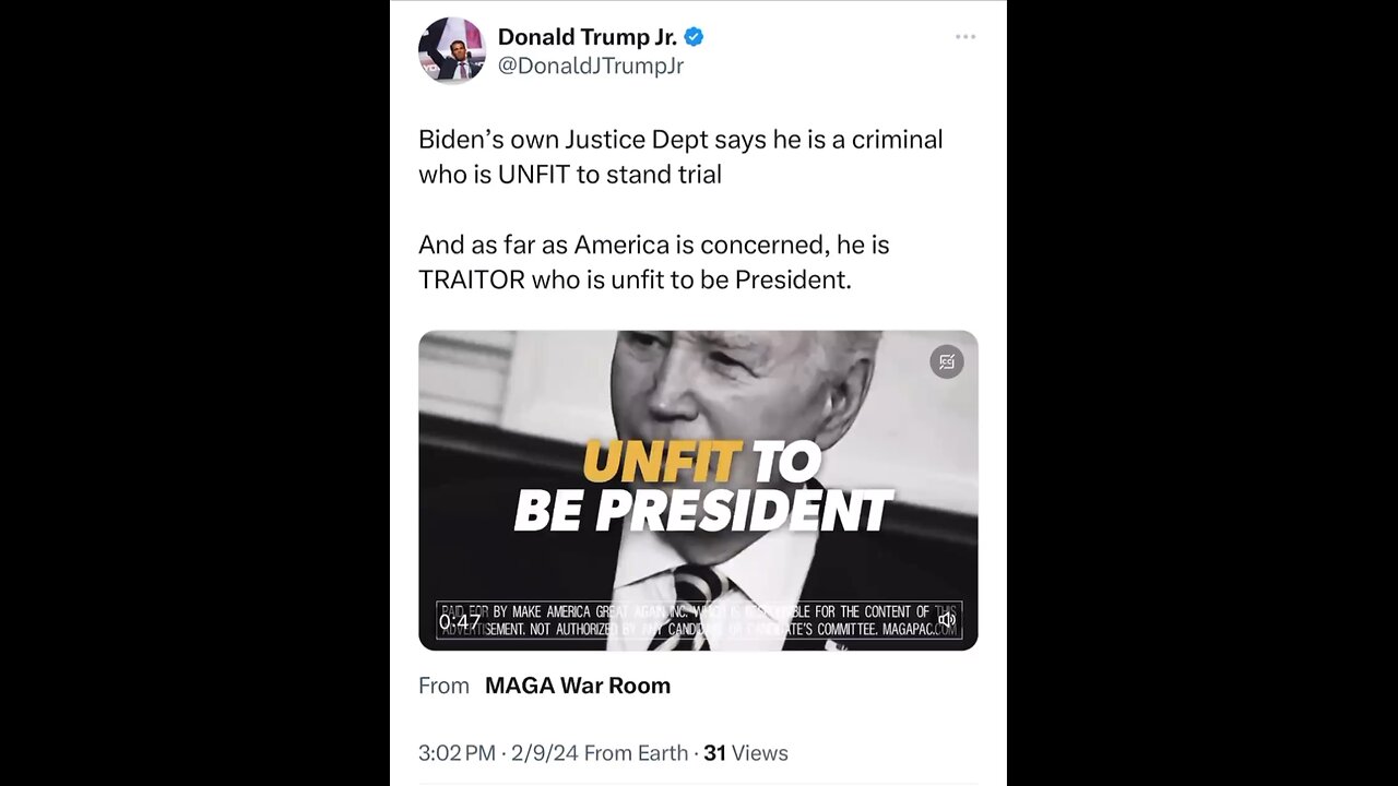 JB is unfit. Don Jr vid. 🇺🇸🇺🇸🇺🇸