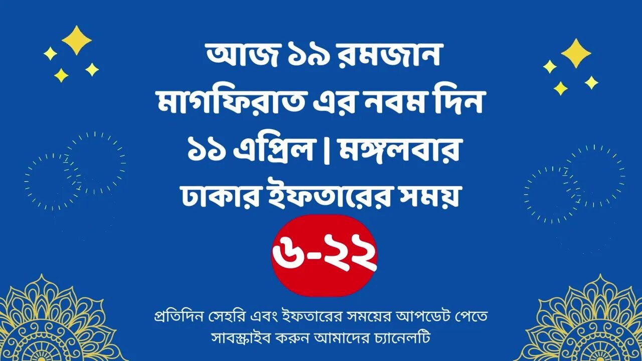 আজ ১৯ রমজান ১১ এপ্রিল ঢাকার ইফতারের সময় iftar time 2023 in Dhaka 11 april iftar time 2023