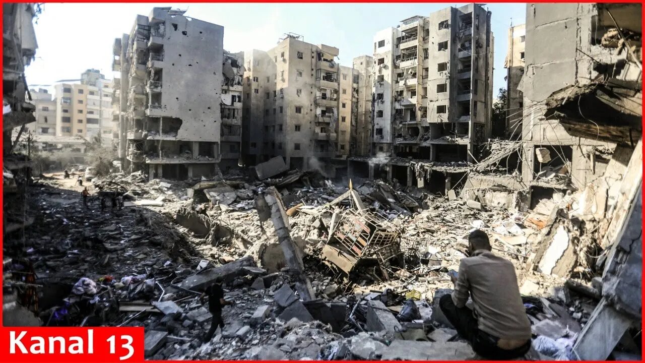 Destruction in central Beirut street after Israeli strike close to landmarks kills five people