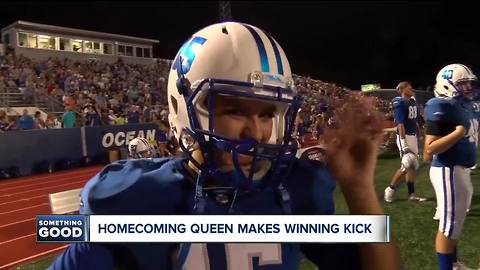Homecoming queen makes winning kick