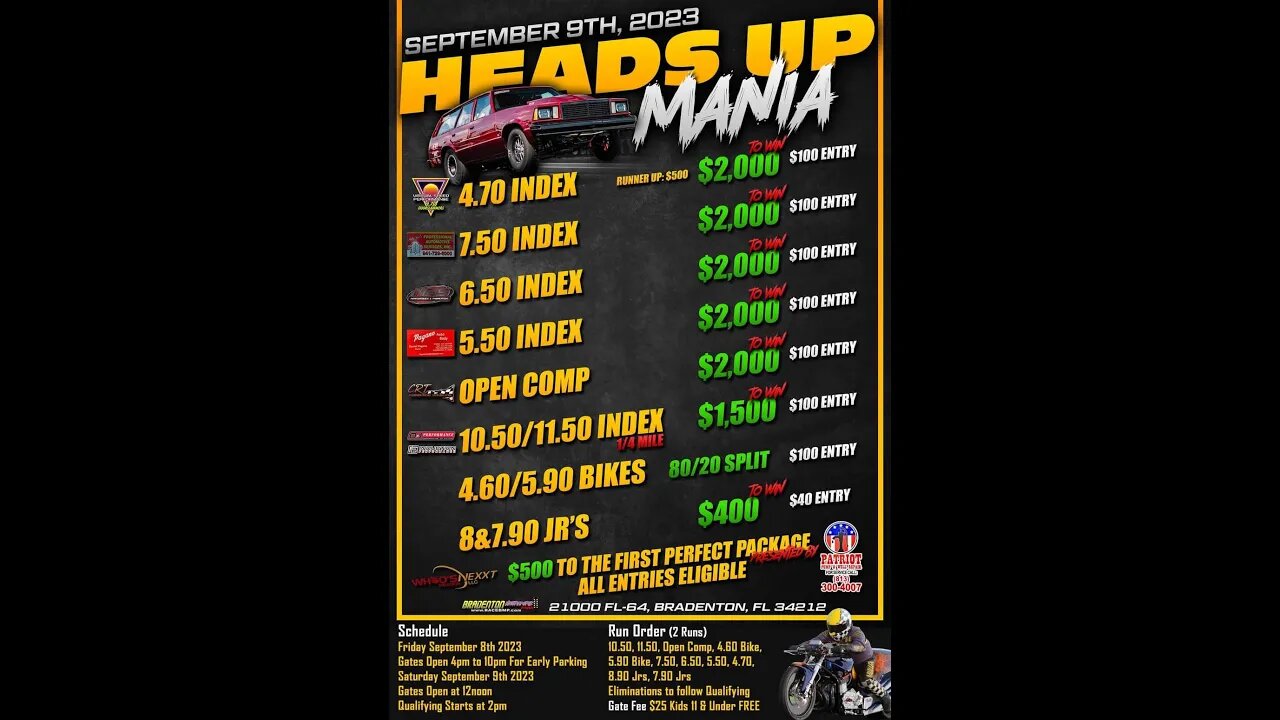 LIVE: Drag Racing - Heads Up Mania @bradentonmotorsportspark2637 9.9.23