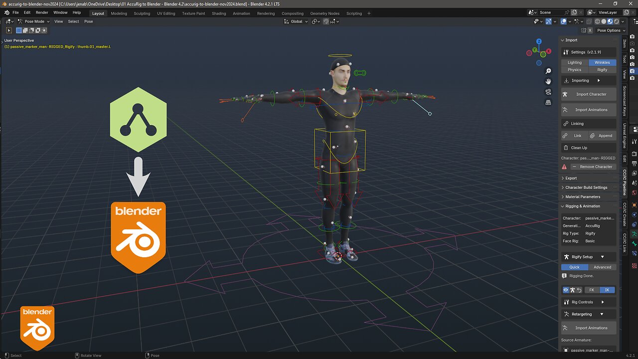 How to rig a character in AccuRig and add Rigify controls in Blender 4.2 | Tutorial #Rigging