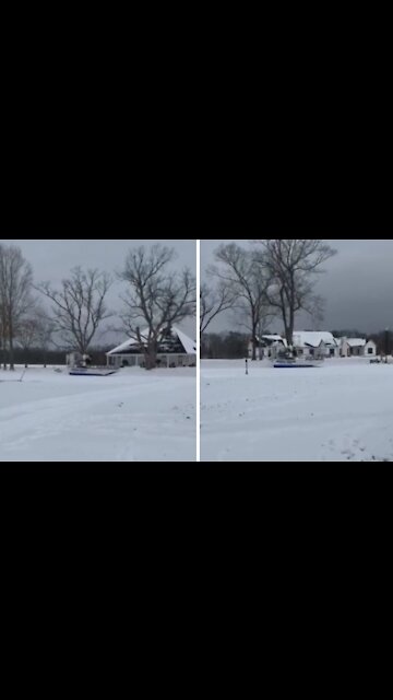 Driving an airboat on a frozen river in Louisiana