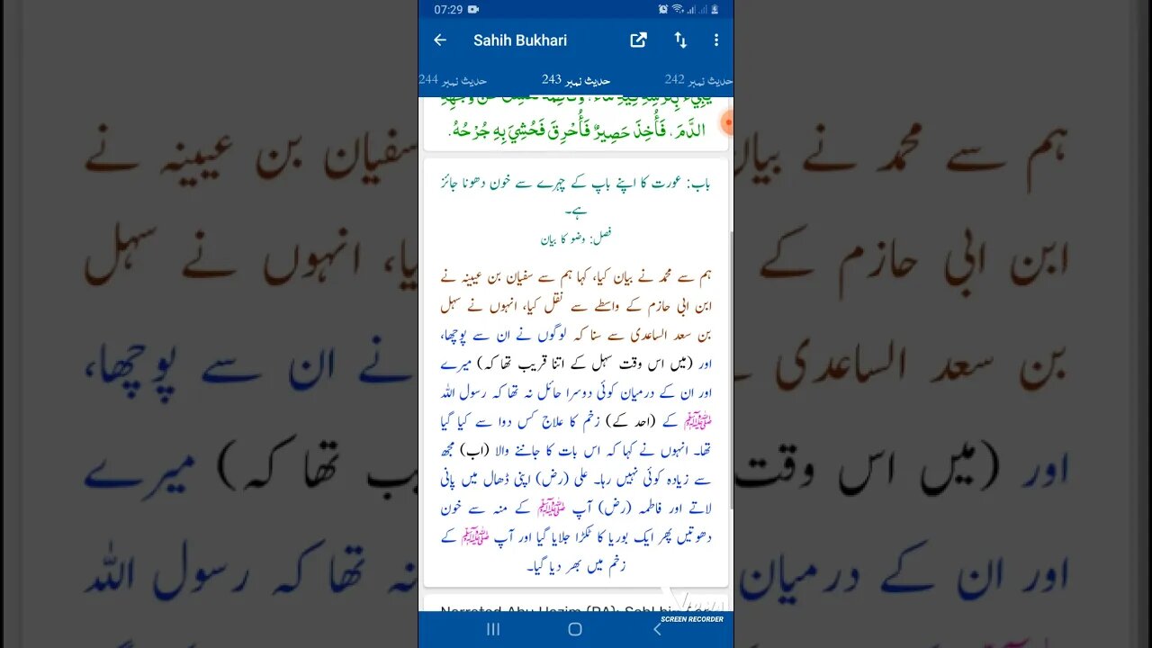 Hadees SHARIF Sahi bukhari SHARIF hadees number #243 in arbic urdu and English language