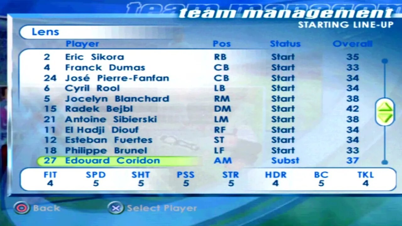 FIFA 2001 Lens Overall Player Ratings