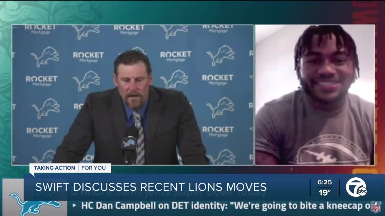 D'Andre Swift reacts to Stafford trade, Cambpell knee-biting comments, Panini rookie cards