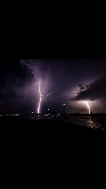 Lightning hits a building