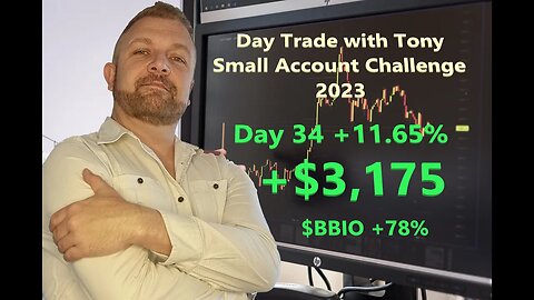 Day Trade With Tony 2023 $2.5k Small Account Challenge DAY 34 +11.65% +$3,175. $BBIO +78%