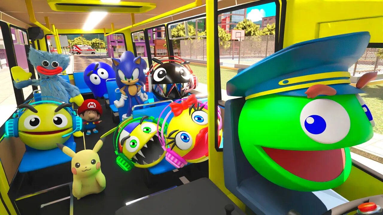 PACMAN KIDS SONGS | WHEELS ON THE BUS