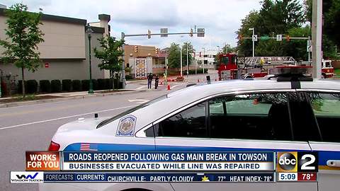 Businesses evacuated over gas leak in Towson, roads closed