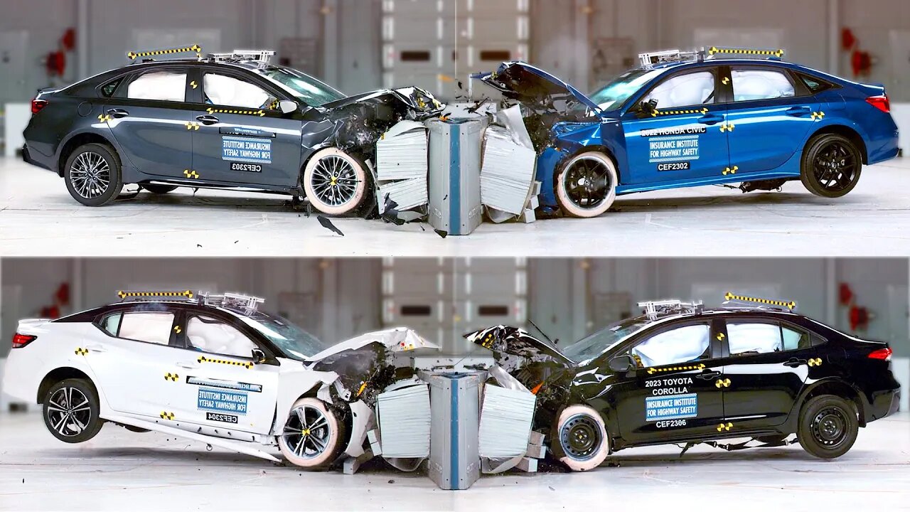 Crash Test 5 Compact Cars - Honda Civic, Toyota Corolla , Subaru Crosstrek, Kia Forte, Nissan Sentra