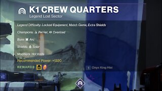 Destiny 2 Legend Lost Sector: The Moon - K1 Crew Quarters 10-2-21