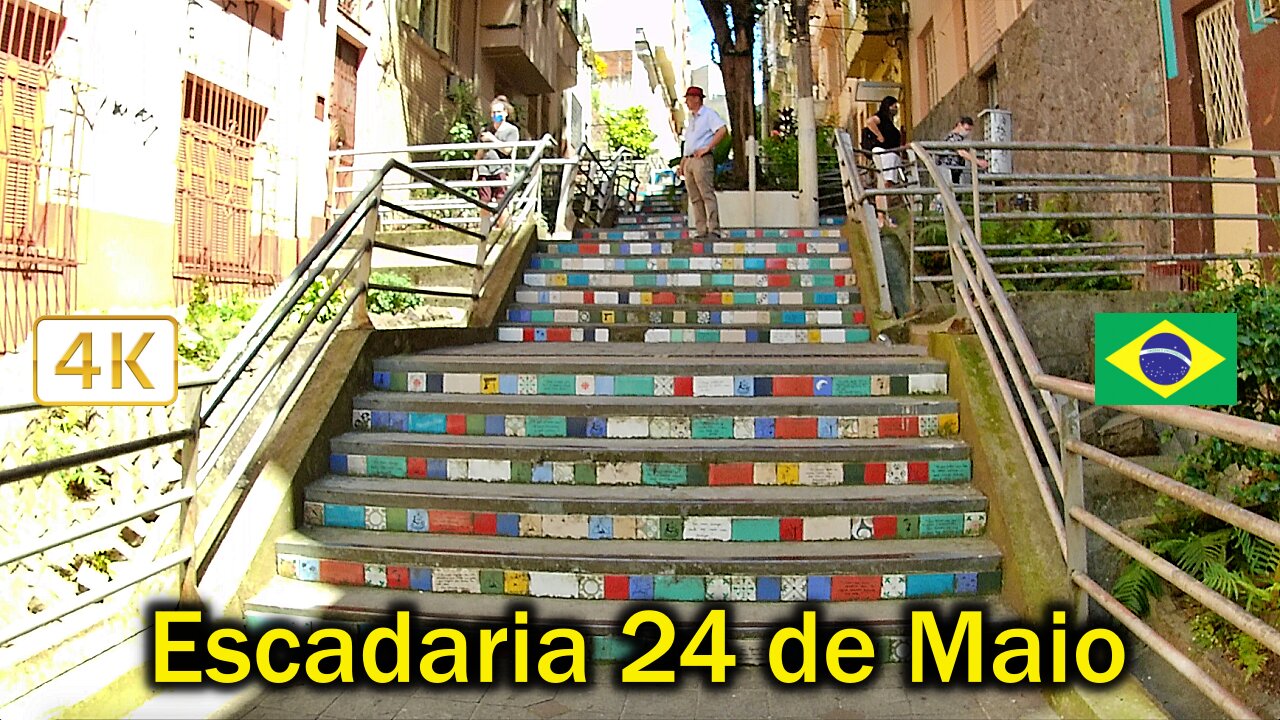 4K🚶🏻‍♂️ 🌞 Caminhando por Porto Alegre, Escadaria 24 de Maio.