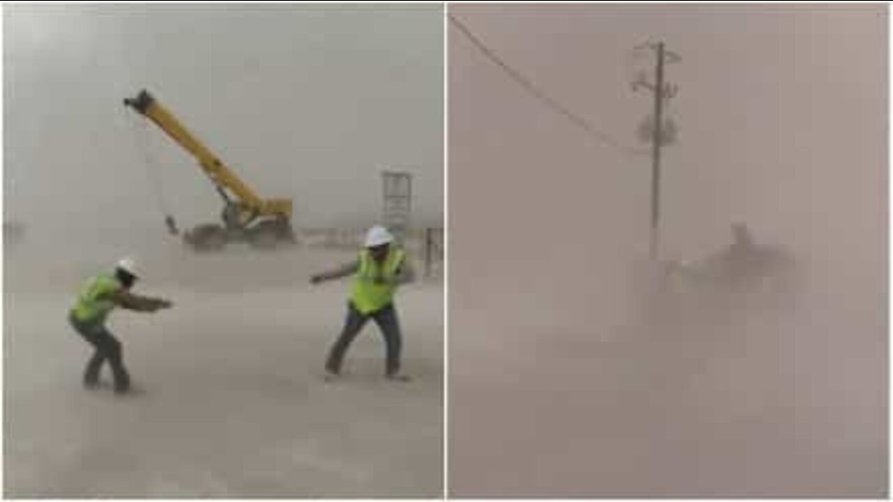 Une tempĂȘte de sable s'abat sur des ouvriers texans