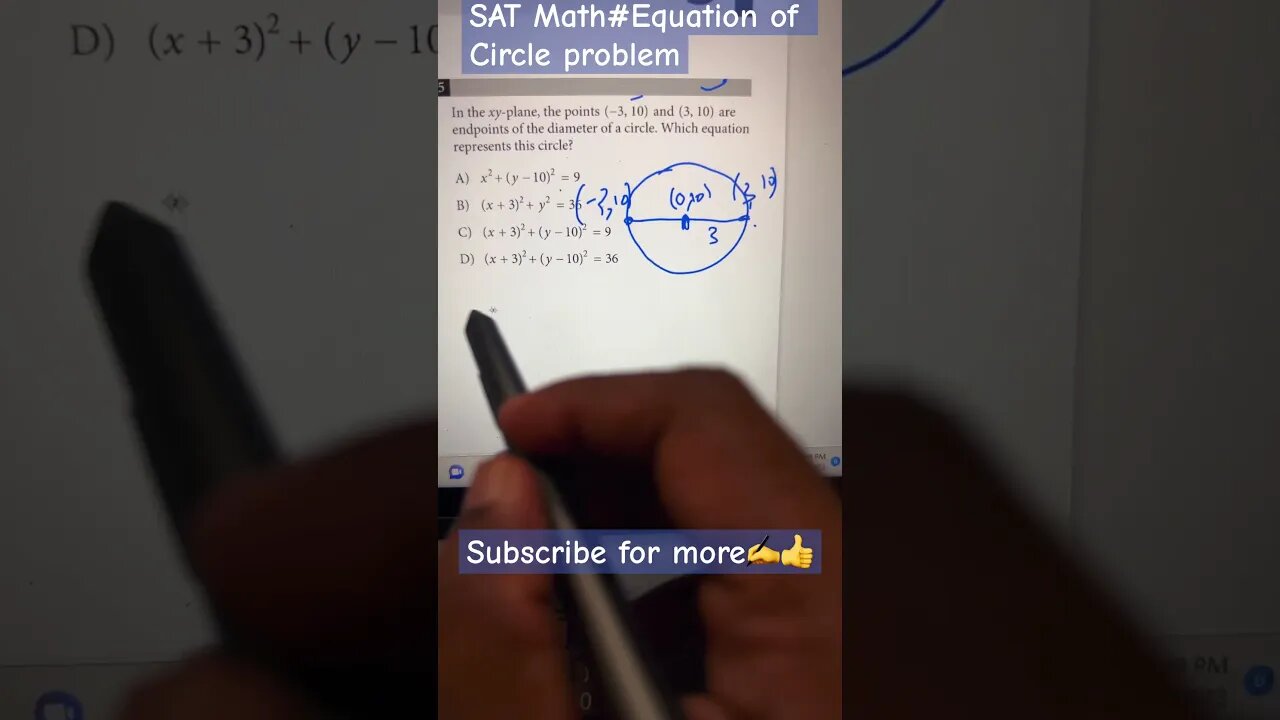 Finding the equation of circle given coordinates points of diameter #youtubeshorts#satmath#youtube