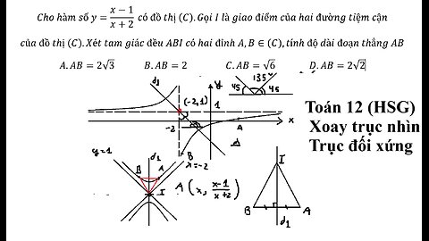 Toán 12 (HSG): Cho hàm số y=(x-1)/(x+2) có đồ thị (C).Gọi I là giao điểm của hai đường tiệm cận