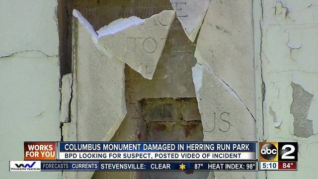 Part of Columbus statue in Baltimore damaged Monday morning