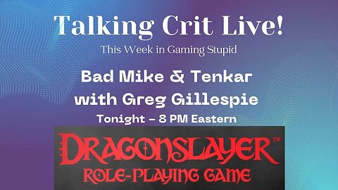 Talking Crit Live! with Special Guest Greg Gillespie - Tonight @ 8 PM Eastern