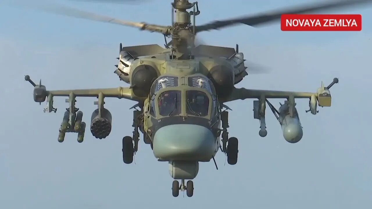 Use of Vikhr anti-tank missile on Ukrainian firing point in building by Russian Ka-52 helicopter