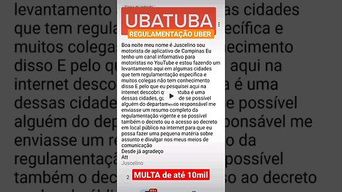 UBATUBA REGULAMENTAÇÃO UBER