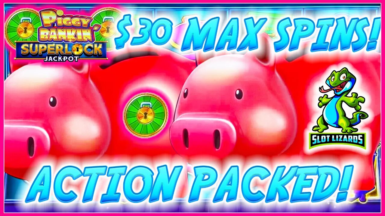 SO MANY BONUSES! BIG WIN! UP TO MAX $30 SPINS! Superlock Jackpot Piggy Bankin Slot WHEEL SPINS!