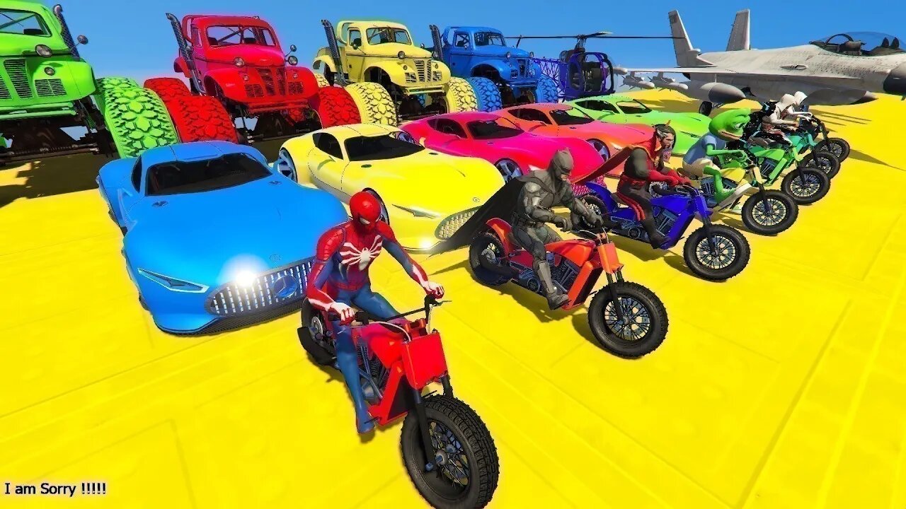 GTA V Mega Ramp On Bikes, Fighter Jets & Boats By Monster Trucks , Cars Spider man Racing Challenge