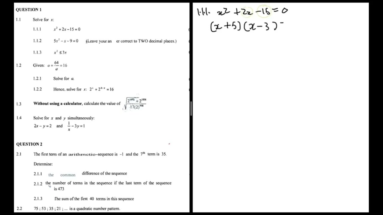 X^2 +2x -15 =0 || UniTut