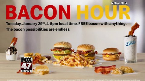 Get free bacon with anything on McDonald's menu during 'Bacon Hour' today