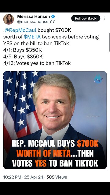 Texas Republican Rep McCaul Bought Meta 2 Was Before Voting To Ban Tiktok