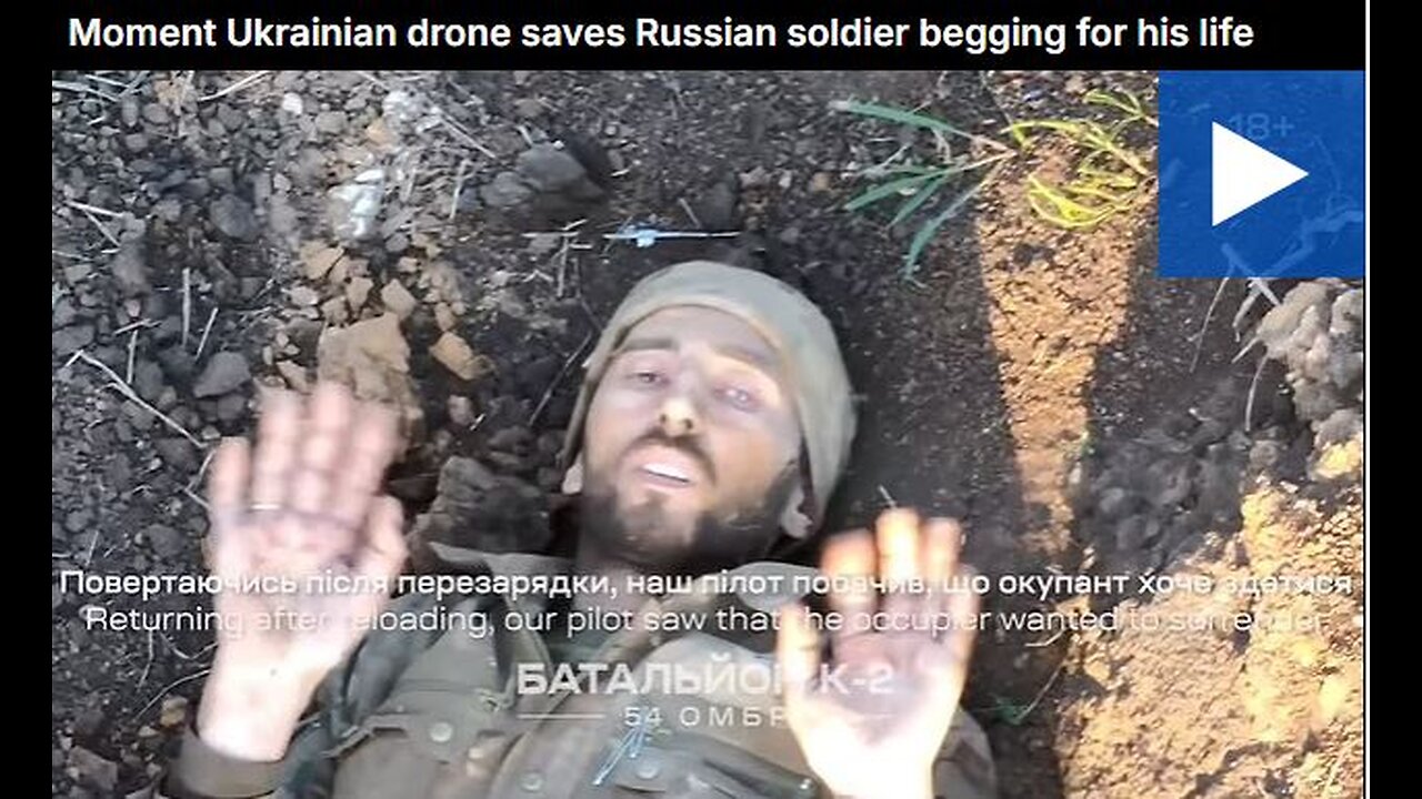 Moment Ukrainian drone saves Russian soldier begging for his life