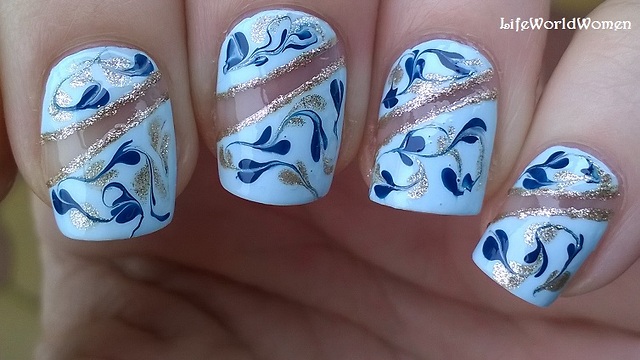 Blue needle & toothpick negative space nail art