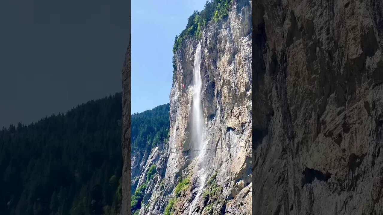 Waterfall in Switzerland🇨🇭falling from High🥰 #shorts #switzerland #lauterbrunnen #swiss #alps