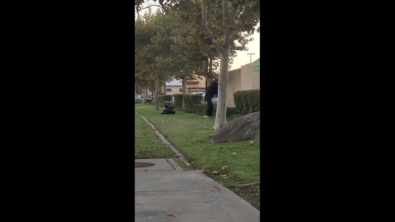 homeless sweeping the grass