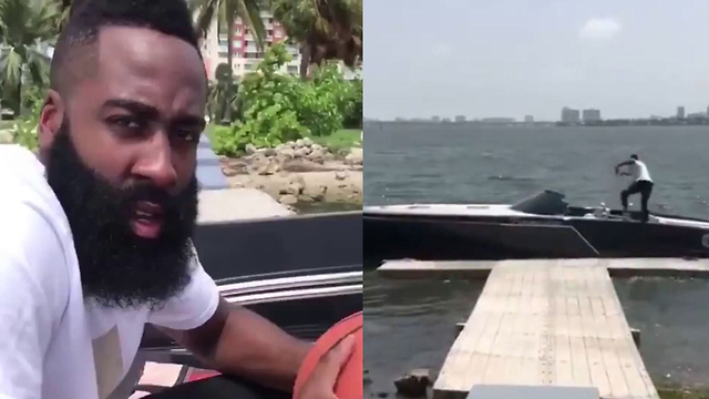 James Harden Does the Drive-By Dunk Challenge from a Damn Boat