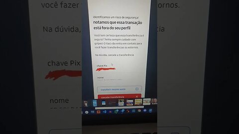 identificamos um risco de segurança notamos que essa transação está fora do seu perfil kkk